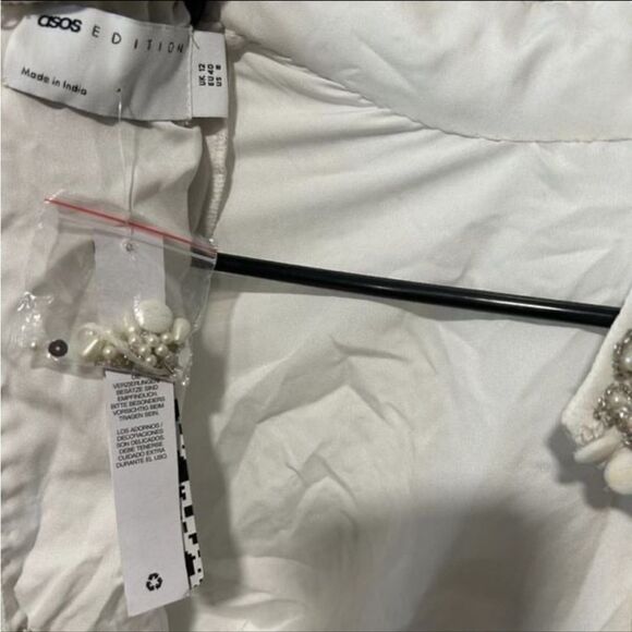 ASOS Edition Linear Fringe Pearl Embellished Crop Top With High Neck in White - Picture 7 of 13